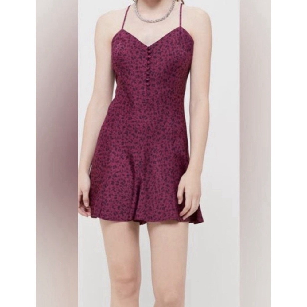 Urban Outfitters Romper Mila Button Front Flare Short Purple Sleeveless Small